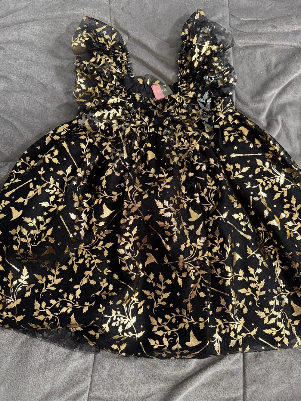 Wicked Girls Halloween costume witch Dress black w/Gold Floral Foil Accents Sz 5